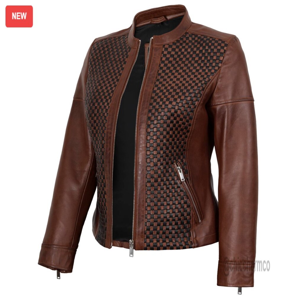 Genuine Lambskin Leather Jacket Women's Casual Outerwear With Pockets